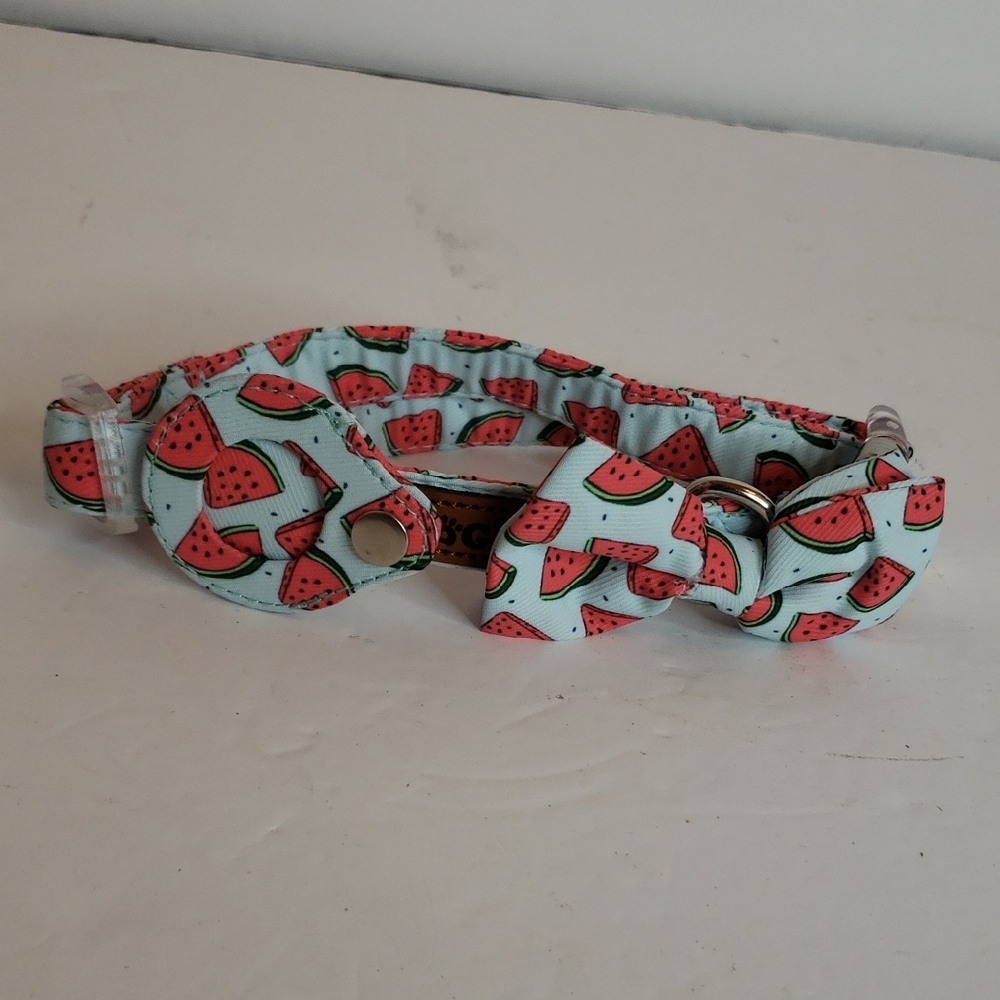 🤯3/$12 Midog Dog Collar Bow ID Tag Watermelon Medium to XL New